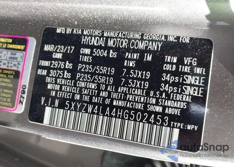 2017 Hyundai Santa Fe Sport 2.0T Ultimate из США, поврежденный, VIN 5XYZW4LA4HG502453